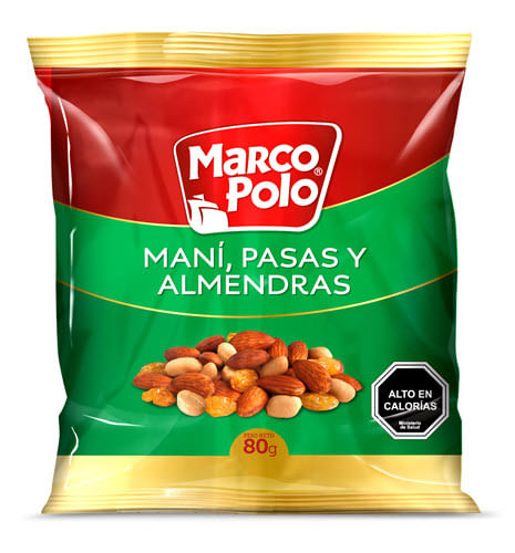 MANÍ, PASAS Y ALMENDRAS 80 G 25 UN